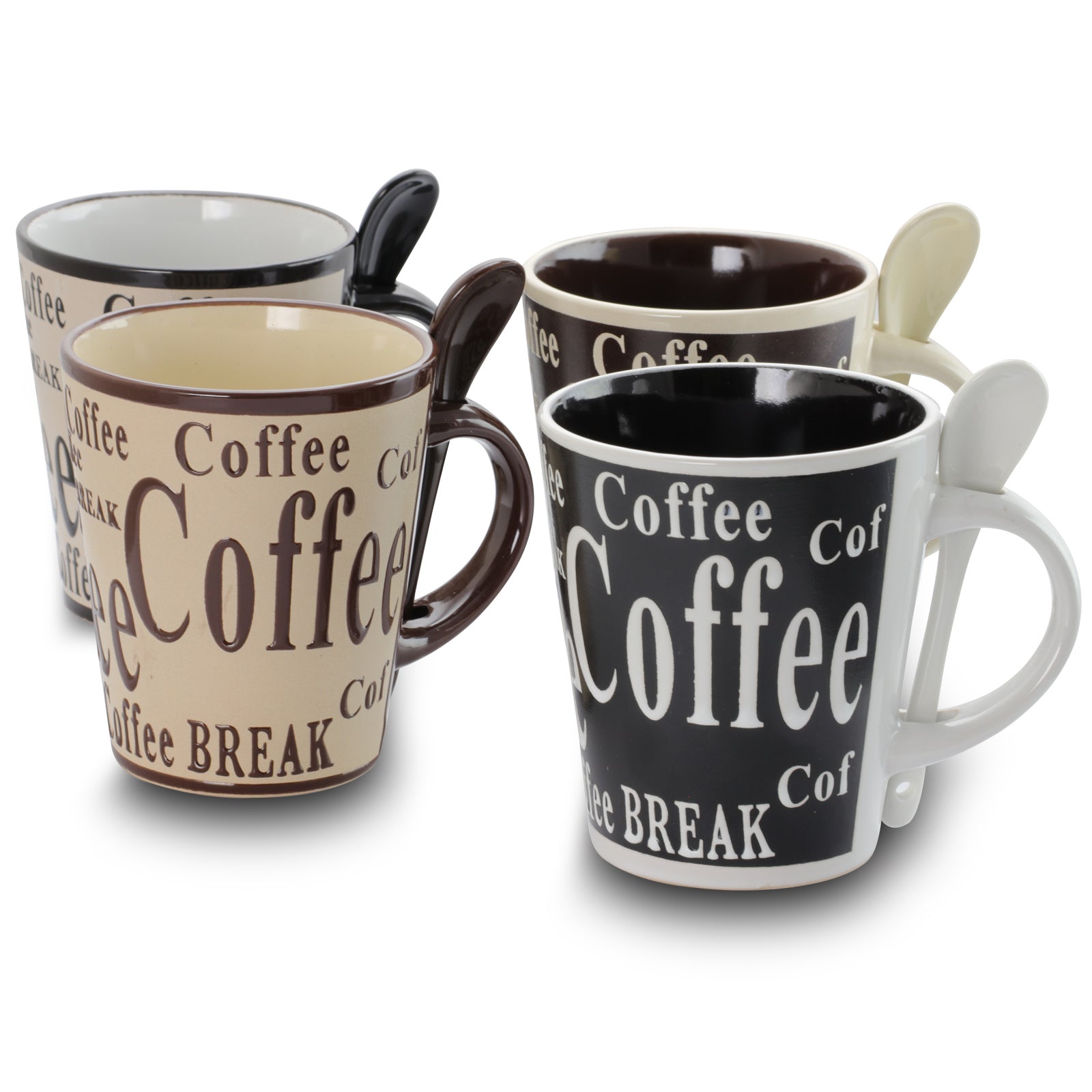 Gibson Bareggio 13oz Ceramic Coffee Mug Set with Spoons – 8 Piece