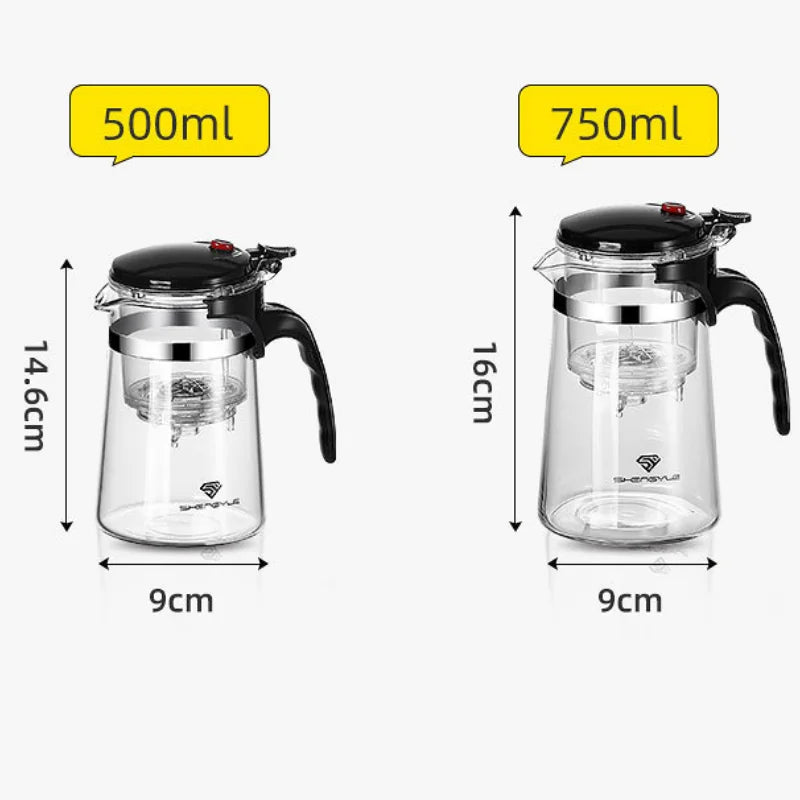Large Capacity Glass Teapot with One-Touch Filter