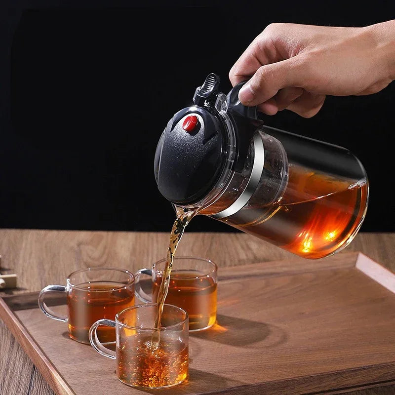 Large Capacity Glass Teapot with One-Touch Filter
