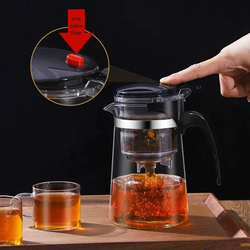 Large Capacity Glass Teapot with One-Touch Filter