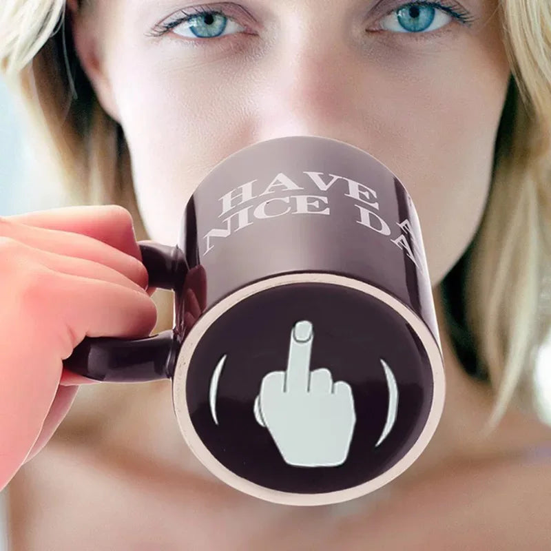 Ceramic Coffee Mug with Vertical Middle Finger