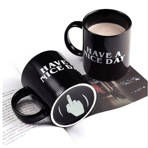 Ceramic Coffee Mug with Vertical Middle Finger