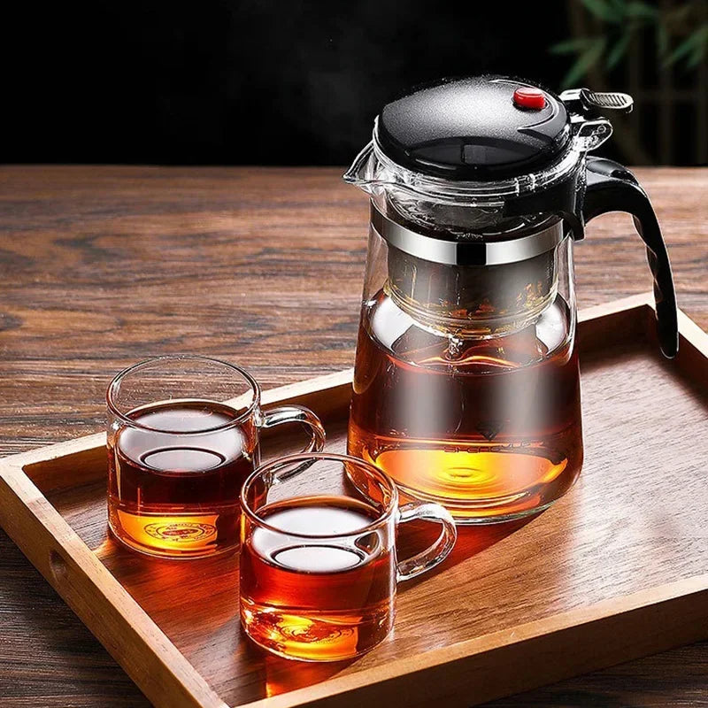 Large Capacity Glass Teapot with One-Touch Filter