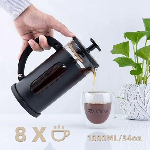 Mini French Press Coffee Maker – 1.5 Cup (12 oz) with 4-Level Filtration