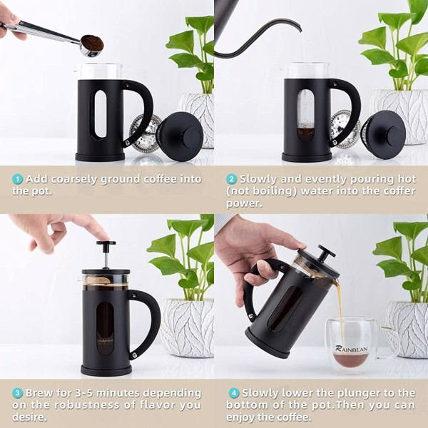 Mini French Press Coffee Maker – 1.5 Cup (12 oz) with 4-Level Filtration