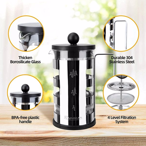 Stainless Steel French Press Coffee Maker – 2.5 Cup (21 oz) Precision Brew