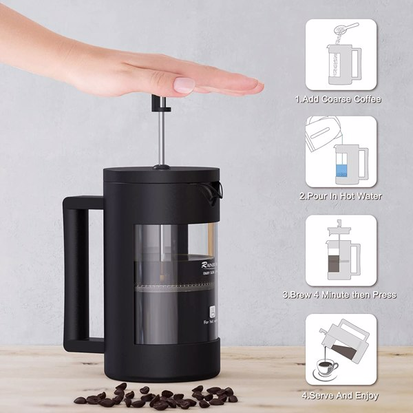 Mini French Press Coffee Maker – 2.5 Cup (21 oz) Portable Cafetière