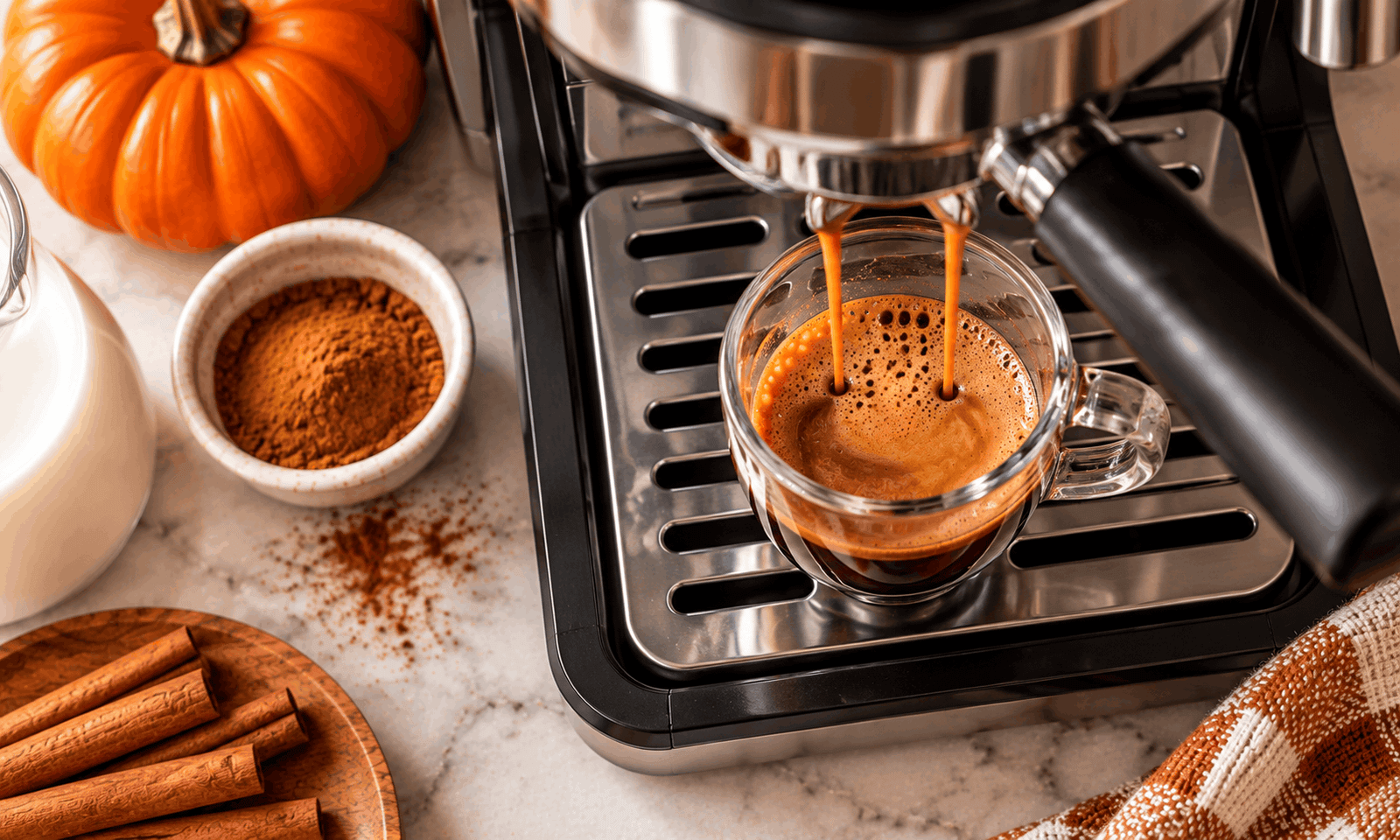 Warming the pumpkin milk until it steams