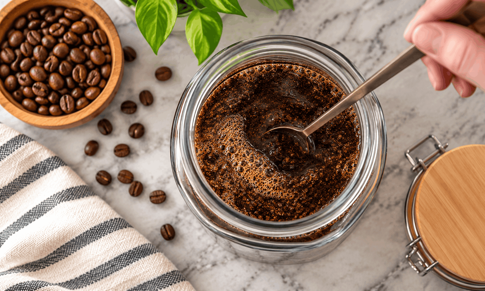 Stirring the cold brew mixture with a long spoon
