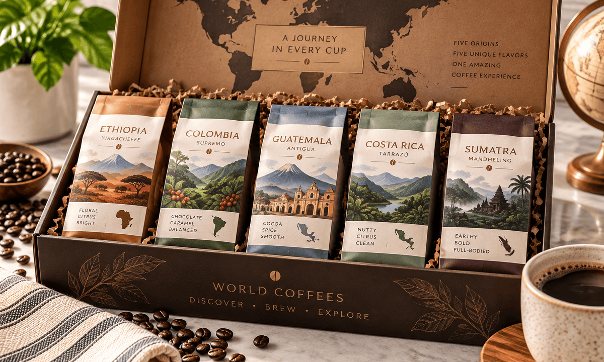 UNIQBITE World Coffees Gift Set, Six Single Origin Ground Coffee Variety Pack
